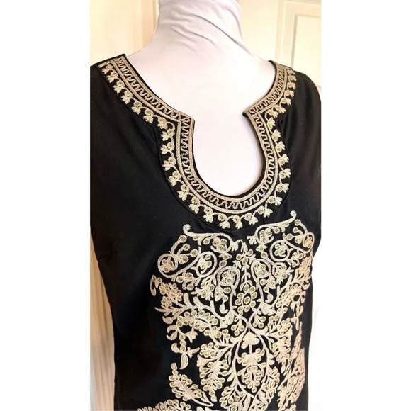 XXI Women’s medium  Black Gold Embroidered Mini Dress Sleeveless - Picture 2 of 11